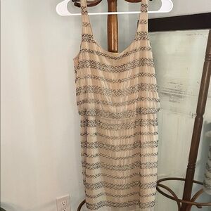 Gianni Bini Beige and silver beading Patterned Mini Dress
